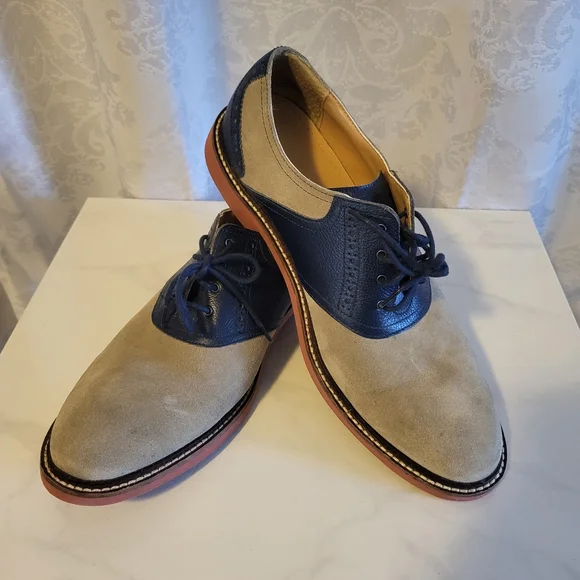 Cole Haan Tan and Blue Oxford Shoes Vintage Cole Haan Navy Blue and Beige Leather Saddle Shoes  main image 4